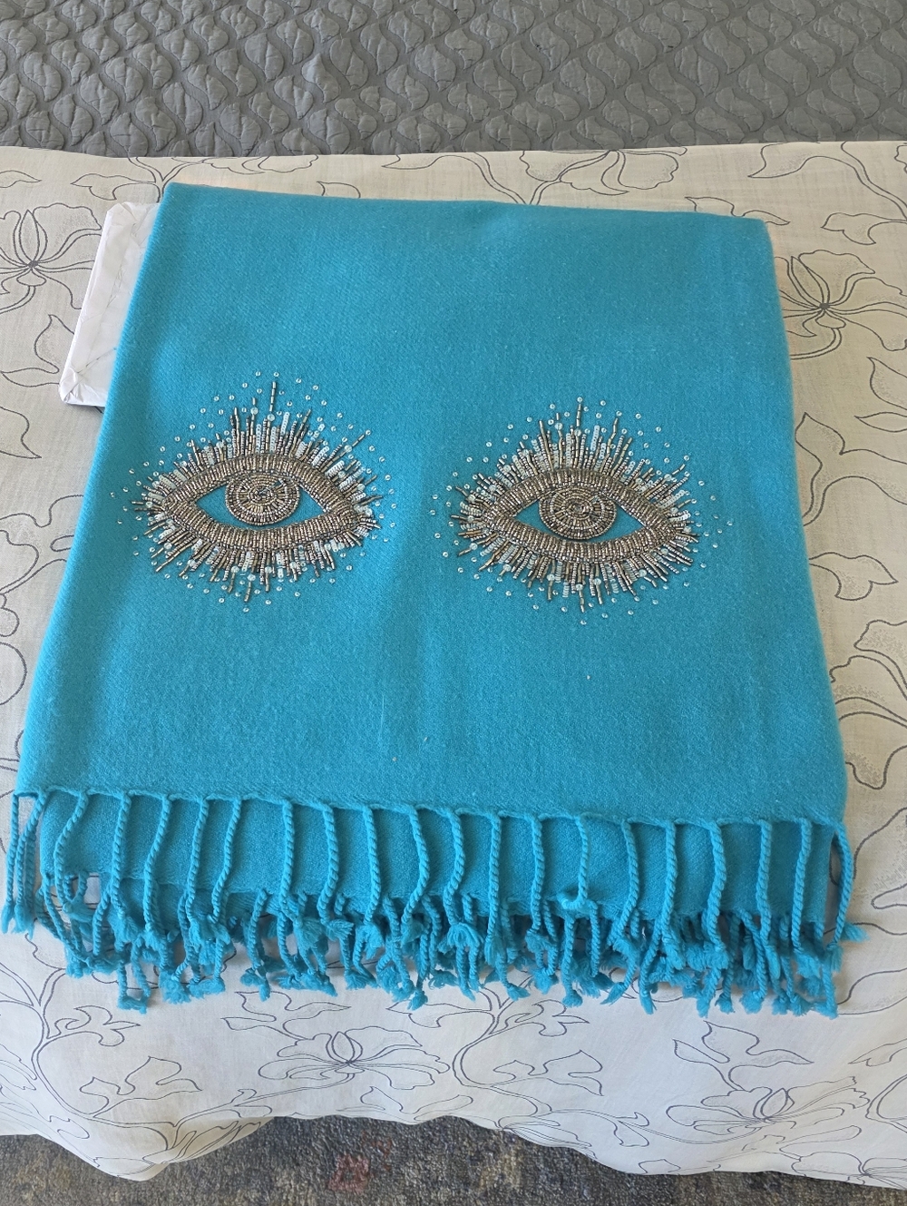 Jonathan Adler Turquoise Beaded Eye Throw